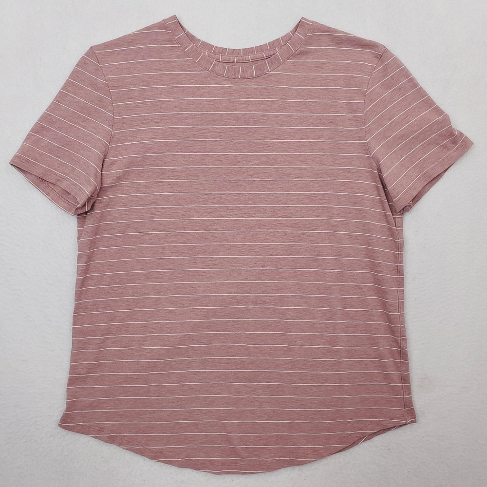 Lululemon Shirt Womens Medium Pink Striped Short Sleeve Crew Neck Tee